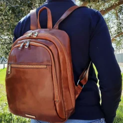 2 Compartments Leather Backpack