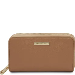 Double zip Around Leather Wallet