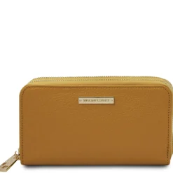 Double zip Around Leather Wallet