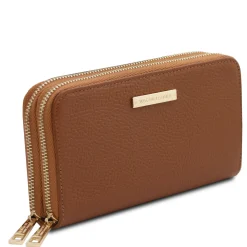 Double zip Around Leather Wallet