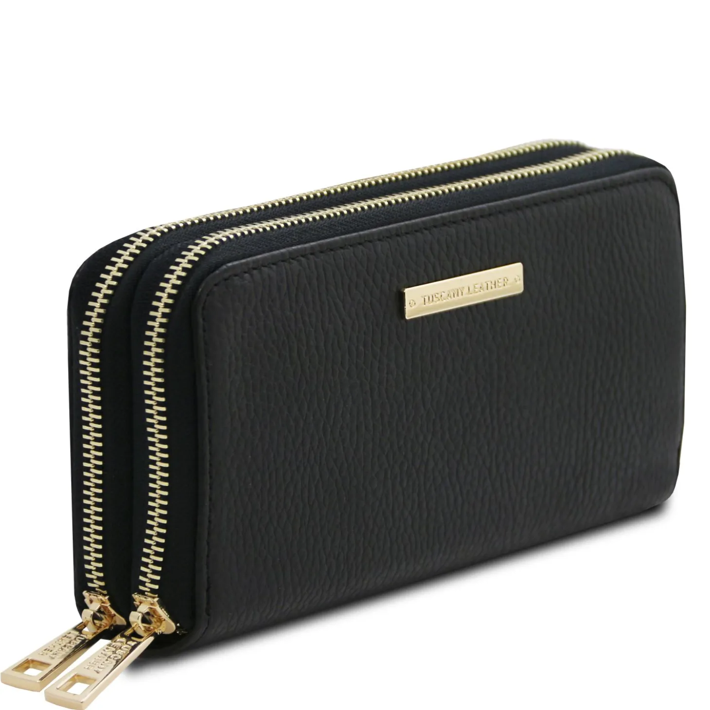 Double zip Around Leather Wallet