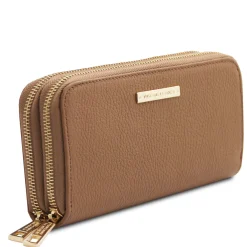 Double zip Around Leather Wallet
