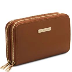 Double zip Around Leather Wallet