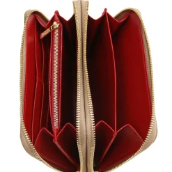 Double zip Around Leather Wallet