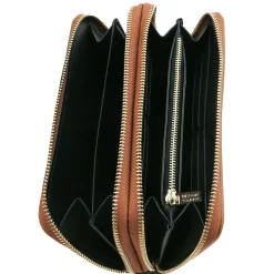 Double zip Around Leather Wallet