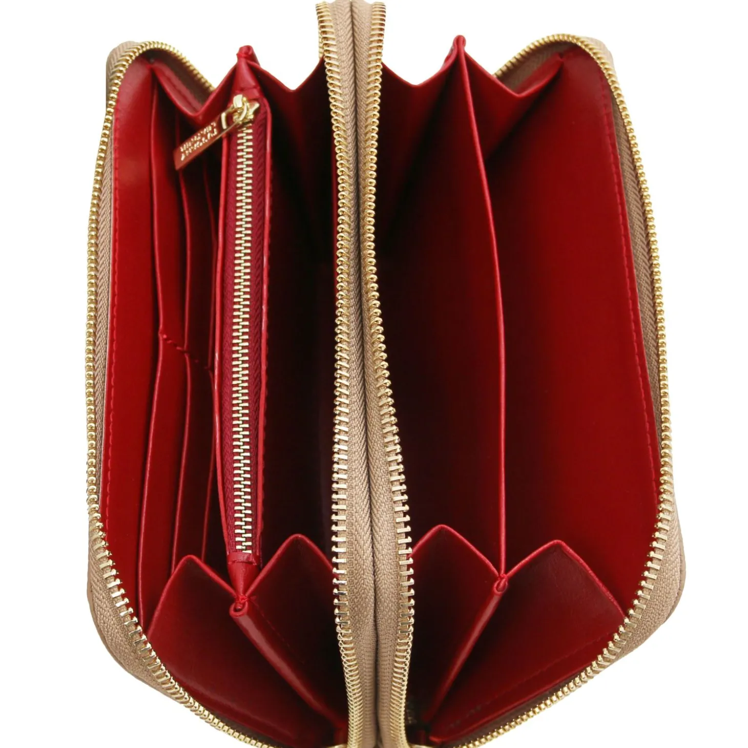 Double zip Around Leather Wallet