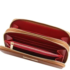 Double zip Around Leather Wallet