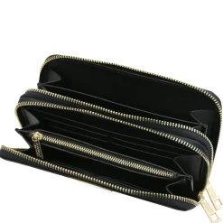 Double zip Around Leather Wallet