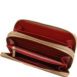 Double zip Around Leather Wallet