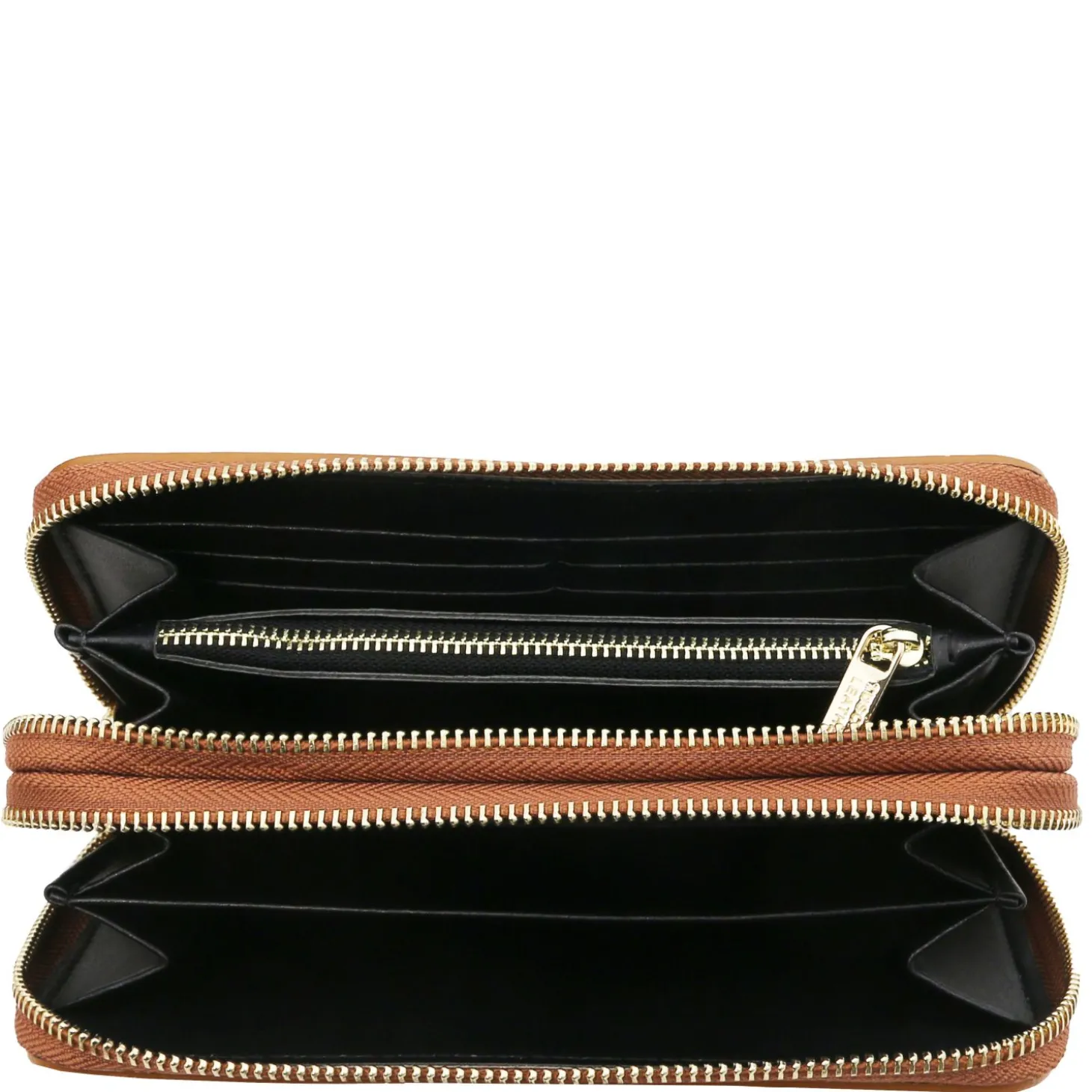 Double zip Around Leather Wallet