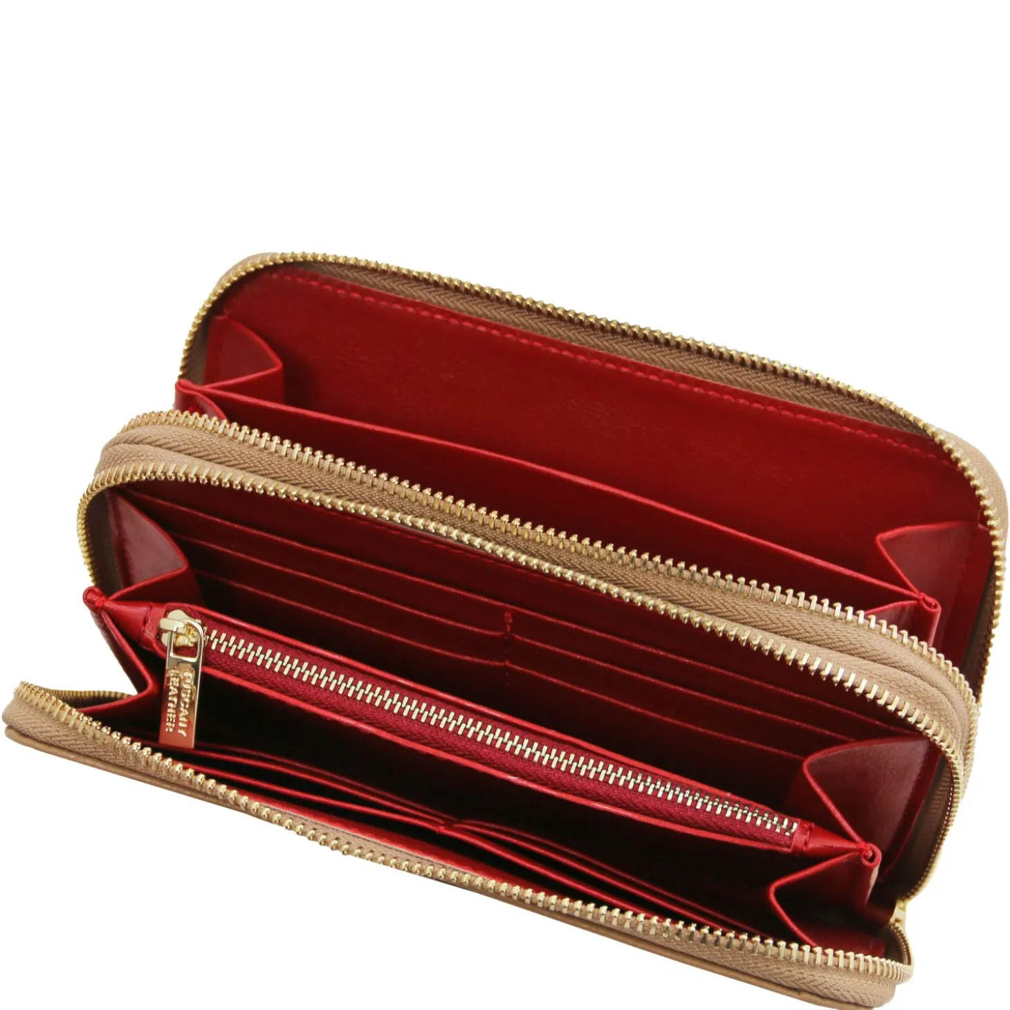 Double zip Around Leather Wallet