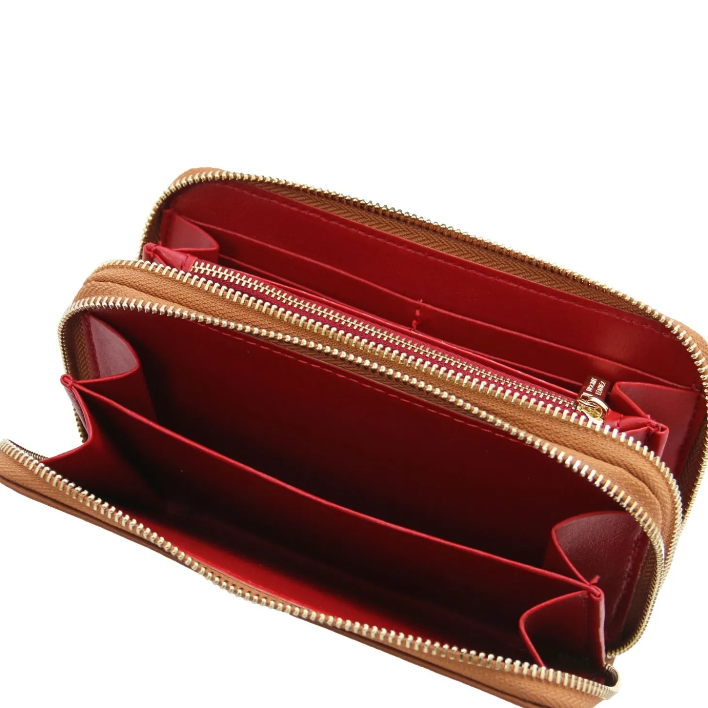 Double zip Around Leather Wallet