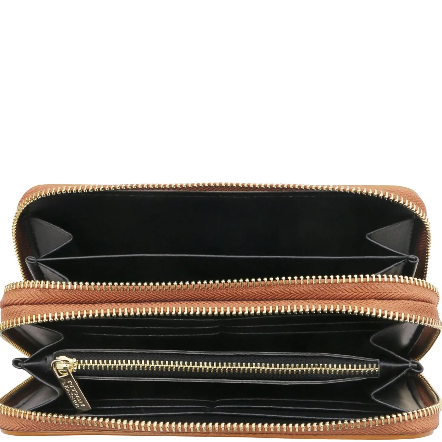 Double zip Around Leather Wallet