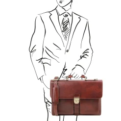 Leather Briefcase 3 Compartments