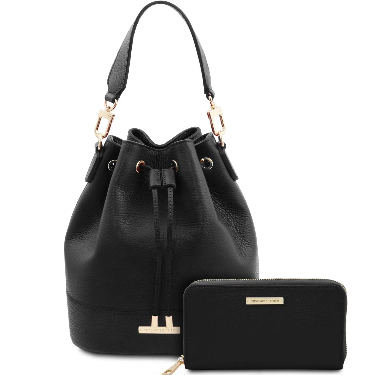 Leather Bucket bag and Exclusive zip Around Leather Wallet