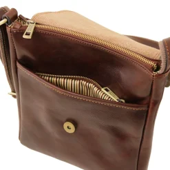 Leather Crossbody bag for men With Front zip
