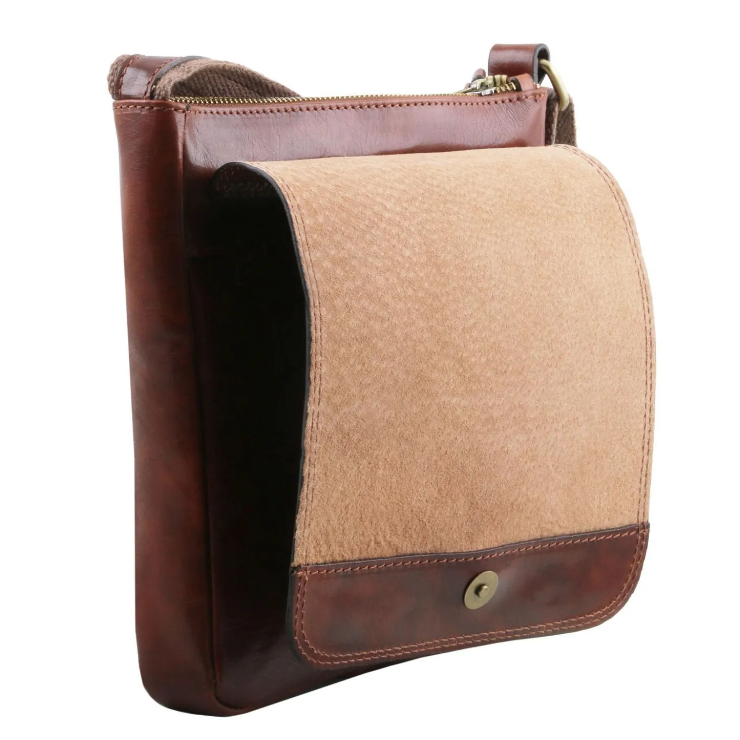 Leather Crossbody bag for men With Front zip