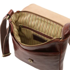 Leather Crossbody bag for men With Front zip