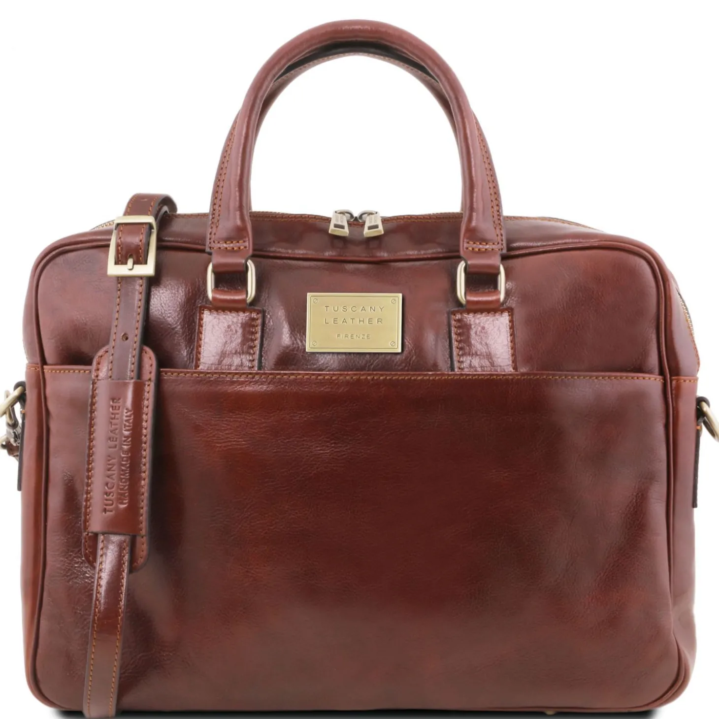 Leather Laptop Briefcase 2 Compartments With Front Pocket