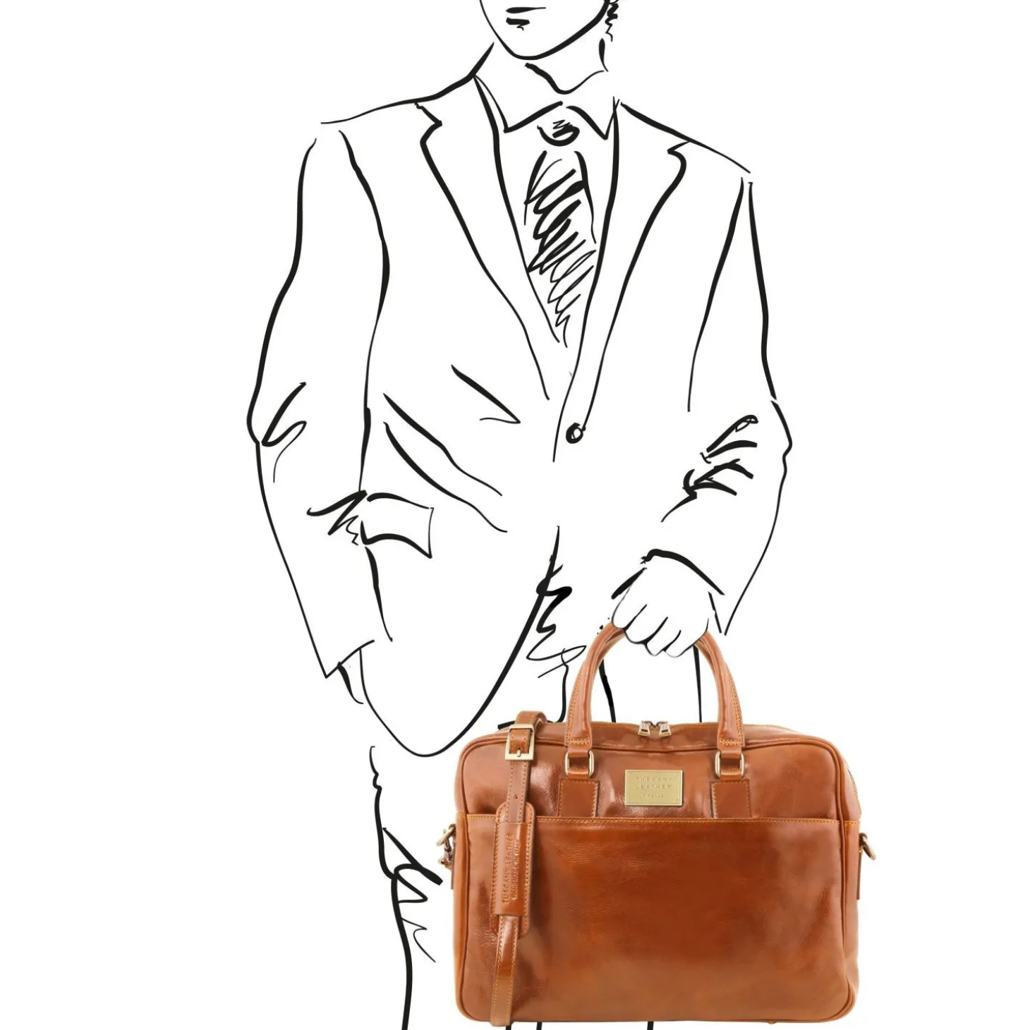 Leather Laptop Briefcase 2 Compartments With Front Pocket