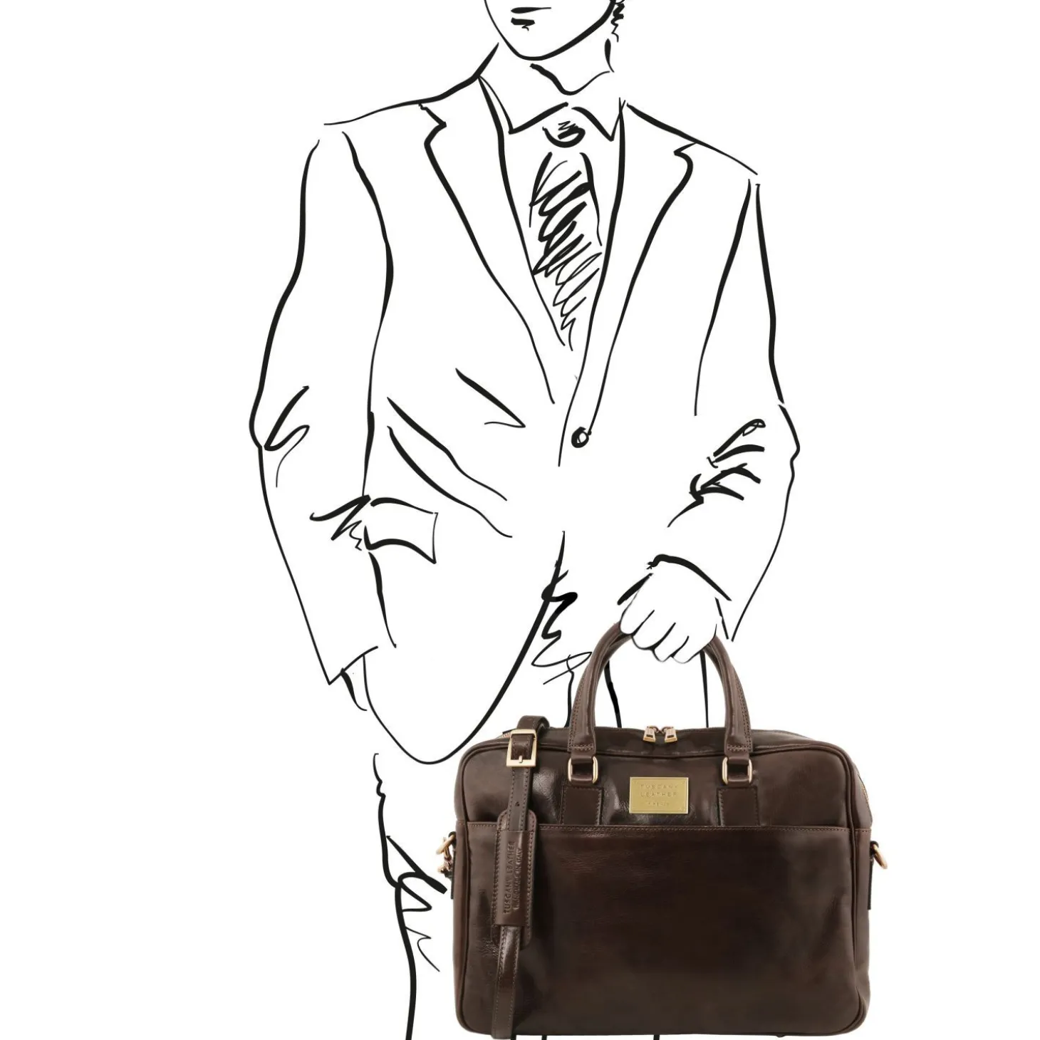 Leather Laptop Briefcase 2 Compartments With Front Pocket