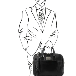 Leather Laptop Briefcase 2 Compartments With Front Pocket