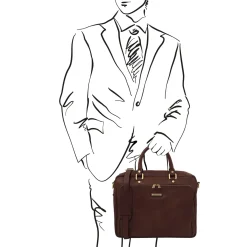 Leather Laptop Briefcase With Front Pocket