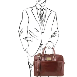 Leather Laptop Briefcase 2 Compartments With Front Pocket