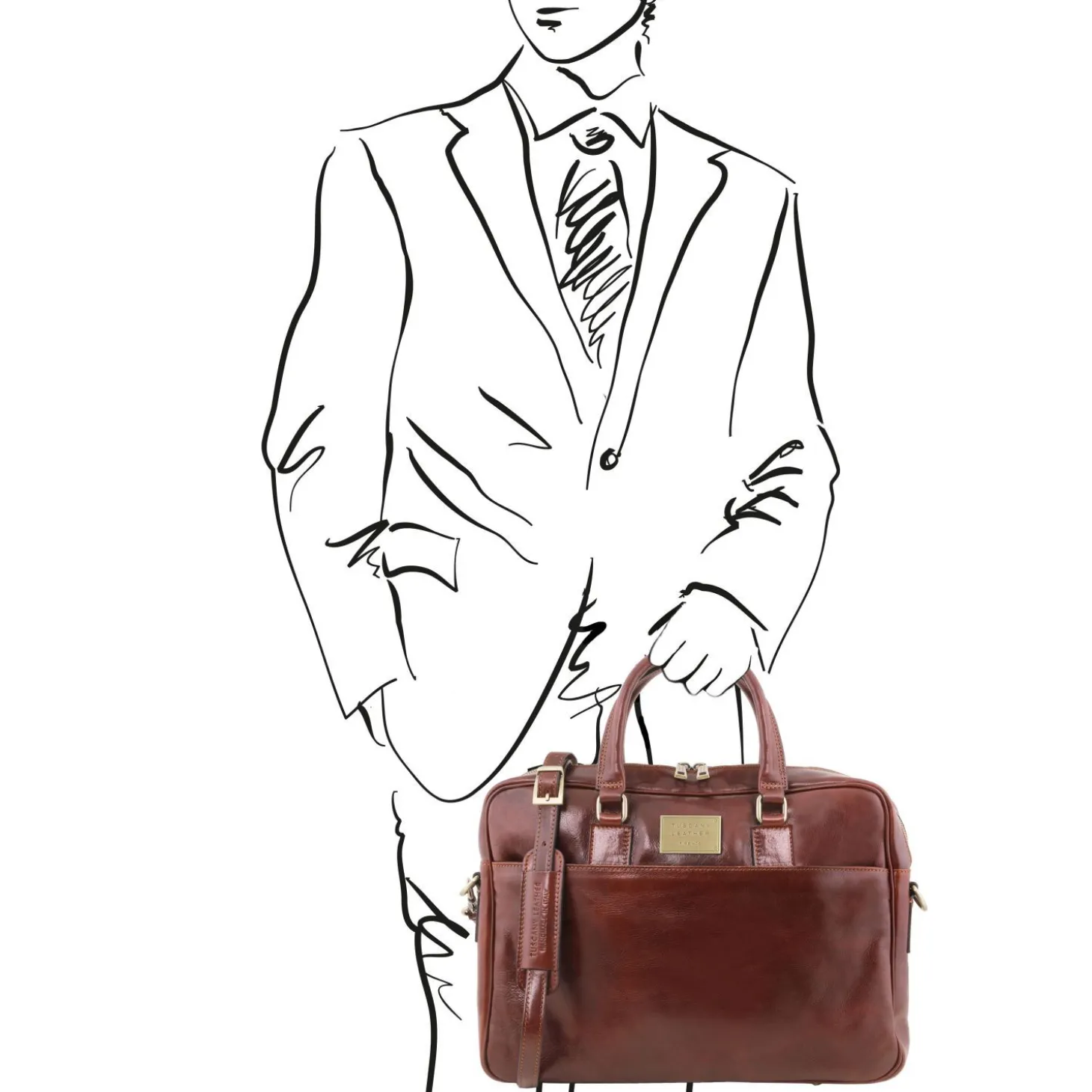 Leather Laptop Briefcase 2 Compartments With Front Pocket
