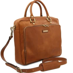 Leather Laptop Briefcase With Front Pocket