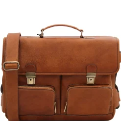 Leather Multi Compartment TL SMART Briefcase With Front Pockets