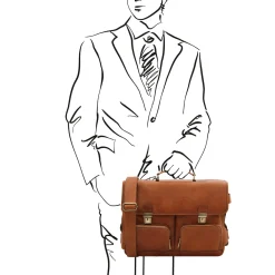 Leather Multi Compartment TL SMART Briefcase With Front Pockets
