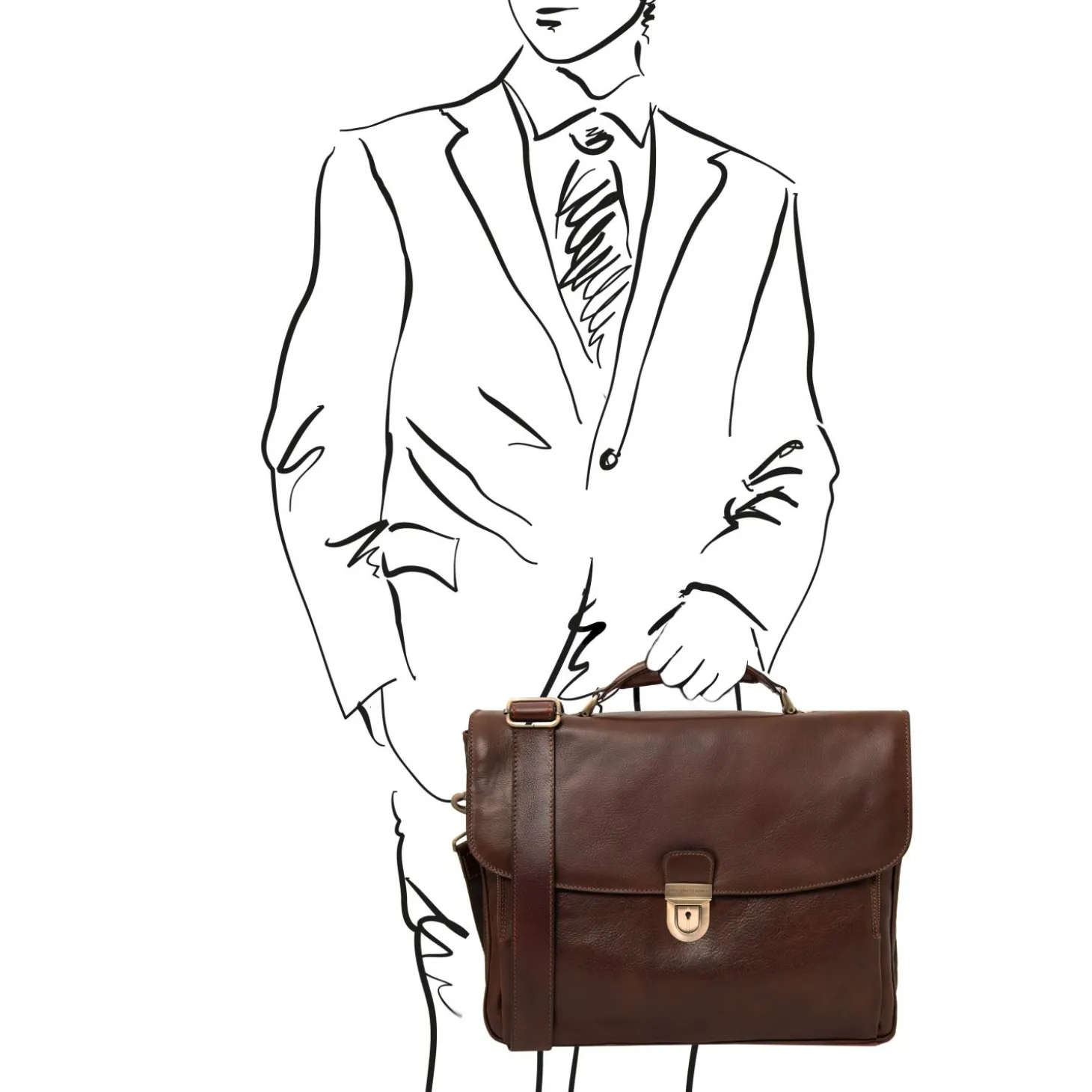 Leather Multi Compartment TL SMART Laptop Briefcase