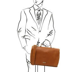 Leather Multi Compartment TL SMART Briefcase With Flap