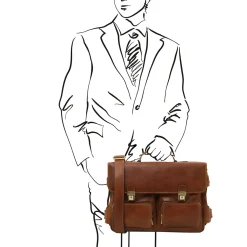 Leather Multi Compartment TL SMART Briefcase With Front Pockets