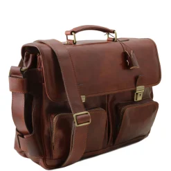 Leather Multi Compartment TL SMART Briefcase With Front Pockets
