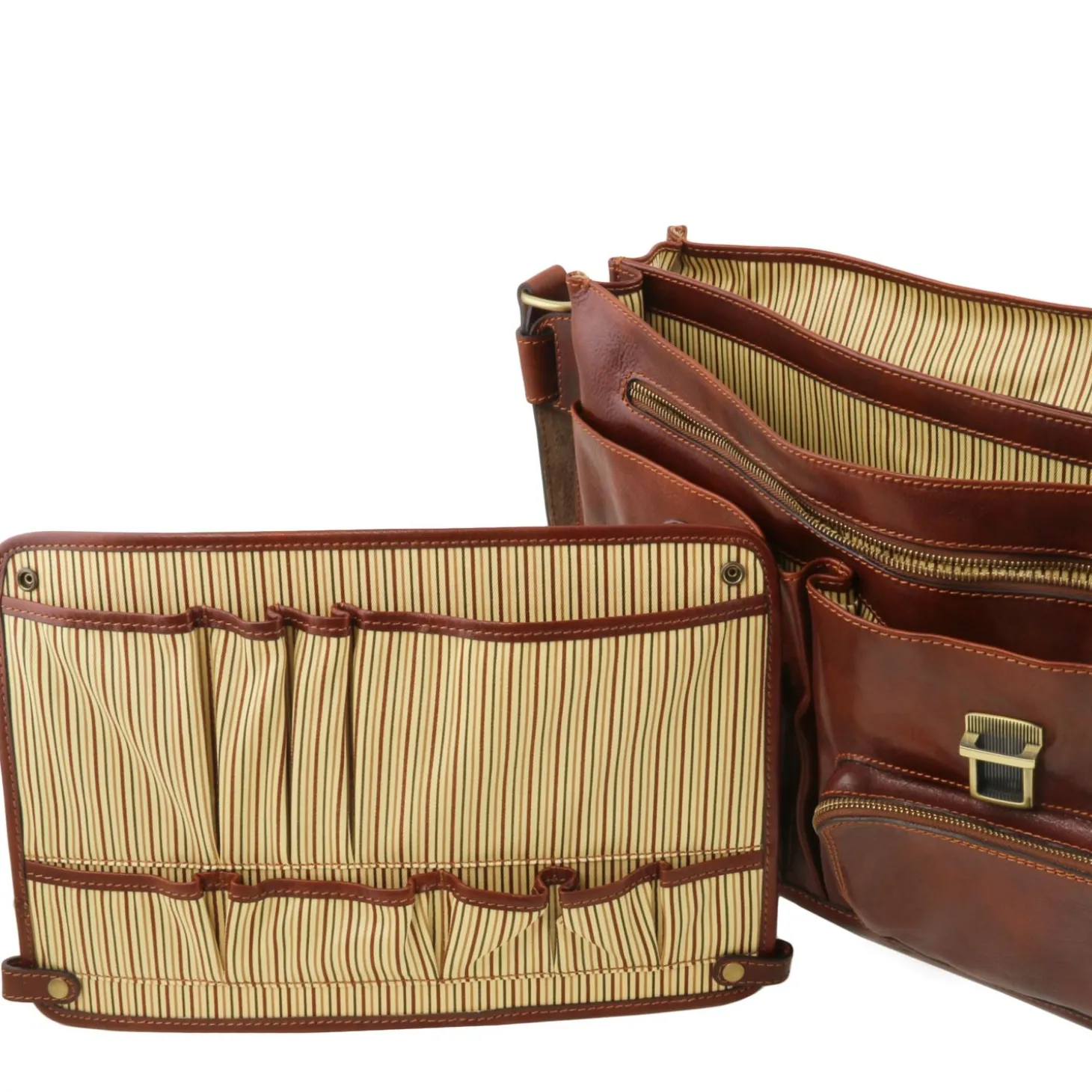 Leather Multi Compartment TL SMART Briefcase With Front Pockets