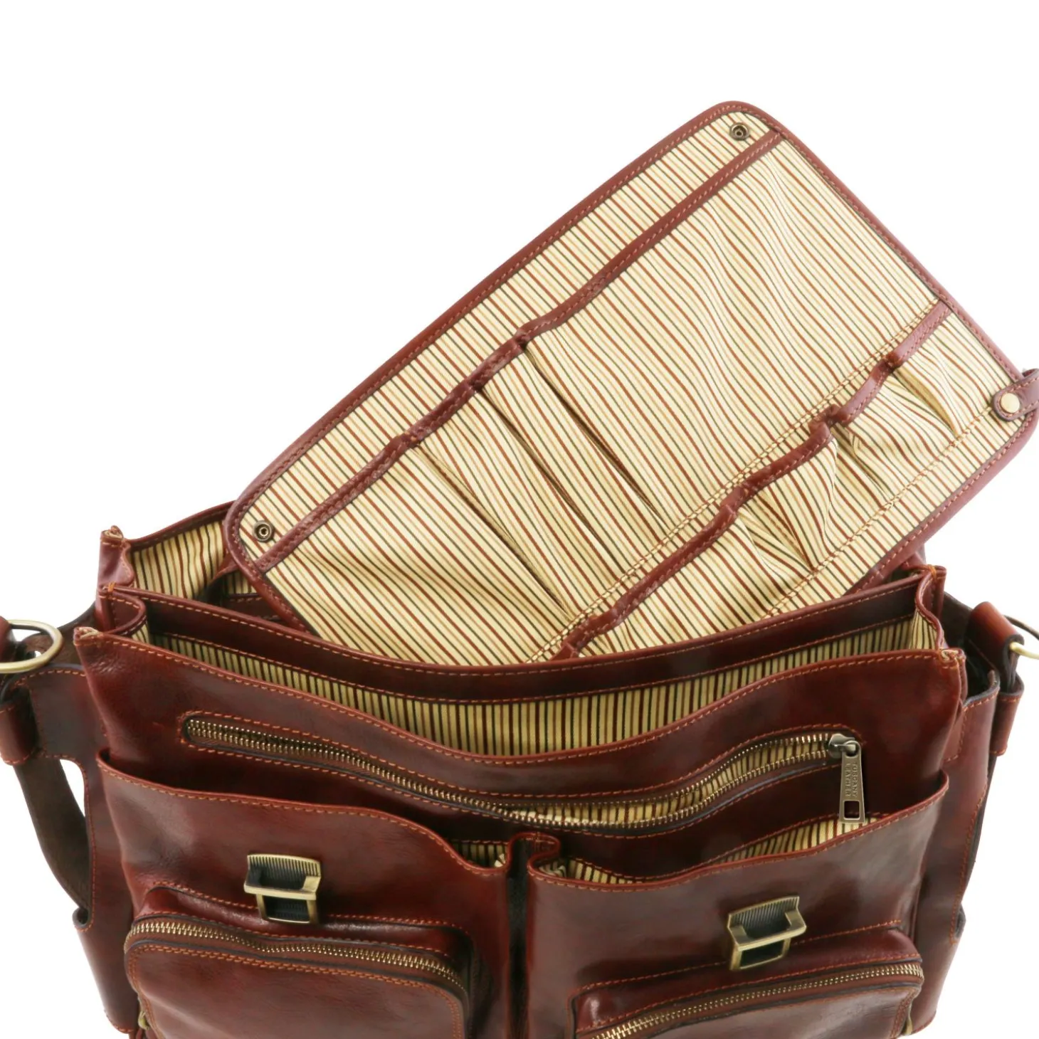 Leather Multi Compartment TL SMART Briefcase With Front Pockets