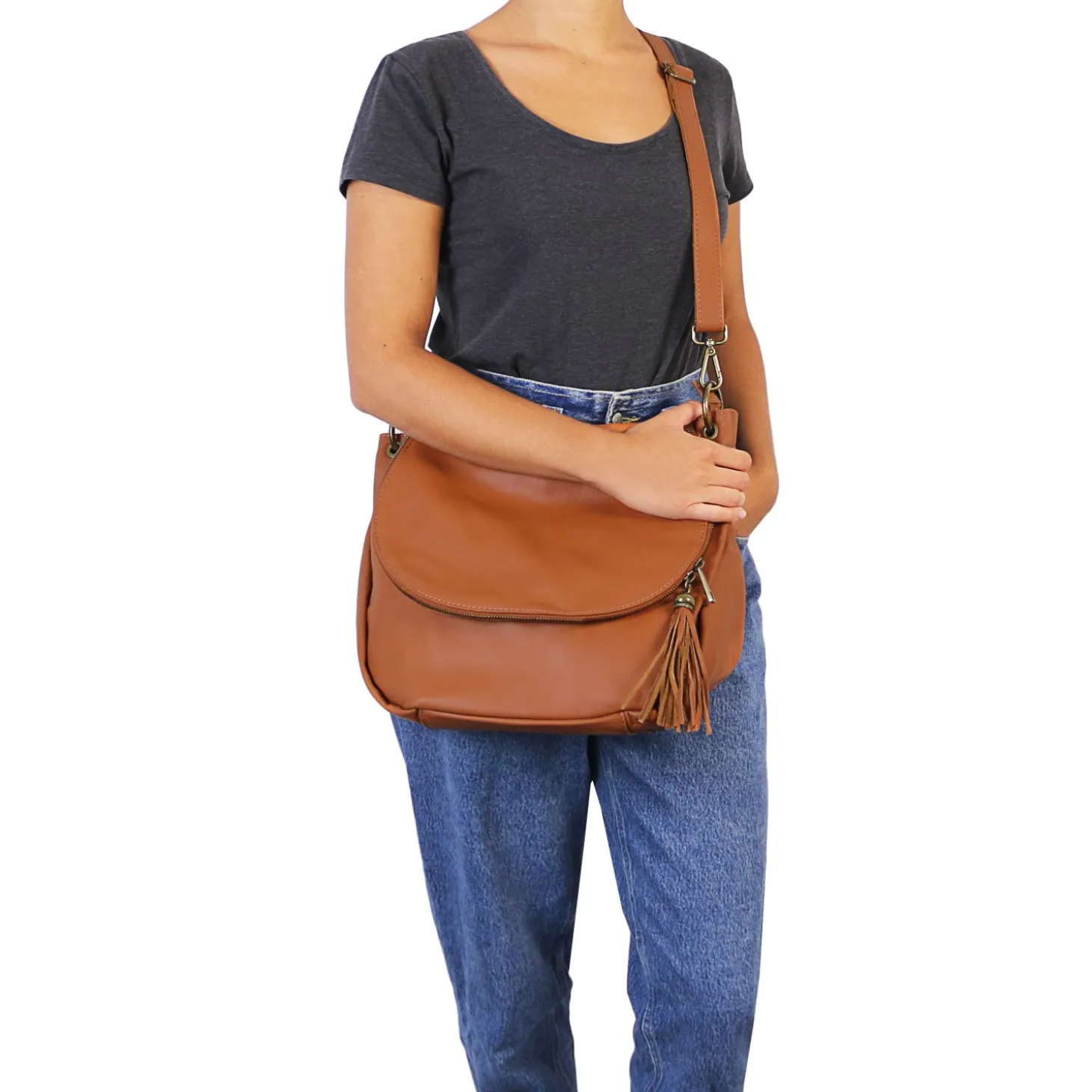 Soft Leather Shoulder bag With Tassel Detail