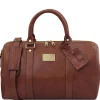 Travel Leather Duffle bag With Pocket on the Back Side - Small Size