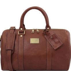 Travel Leather Duffle bag With Pocket on the Back Side - Small Size