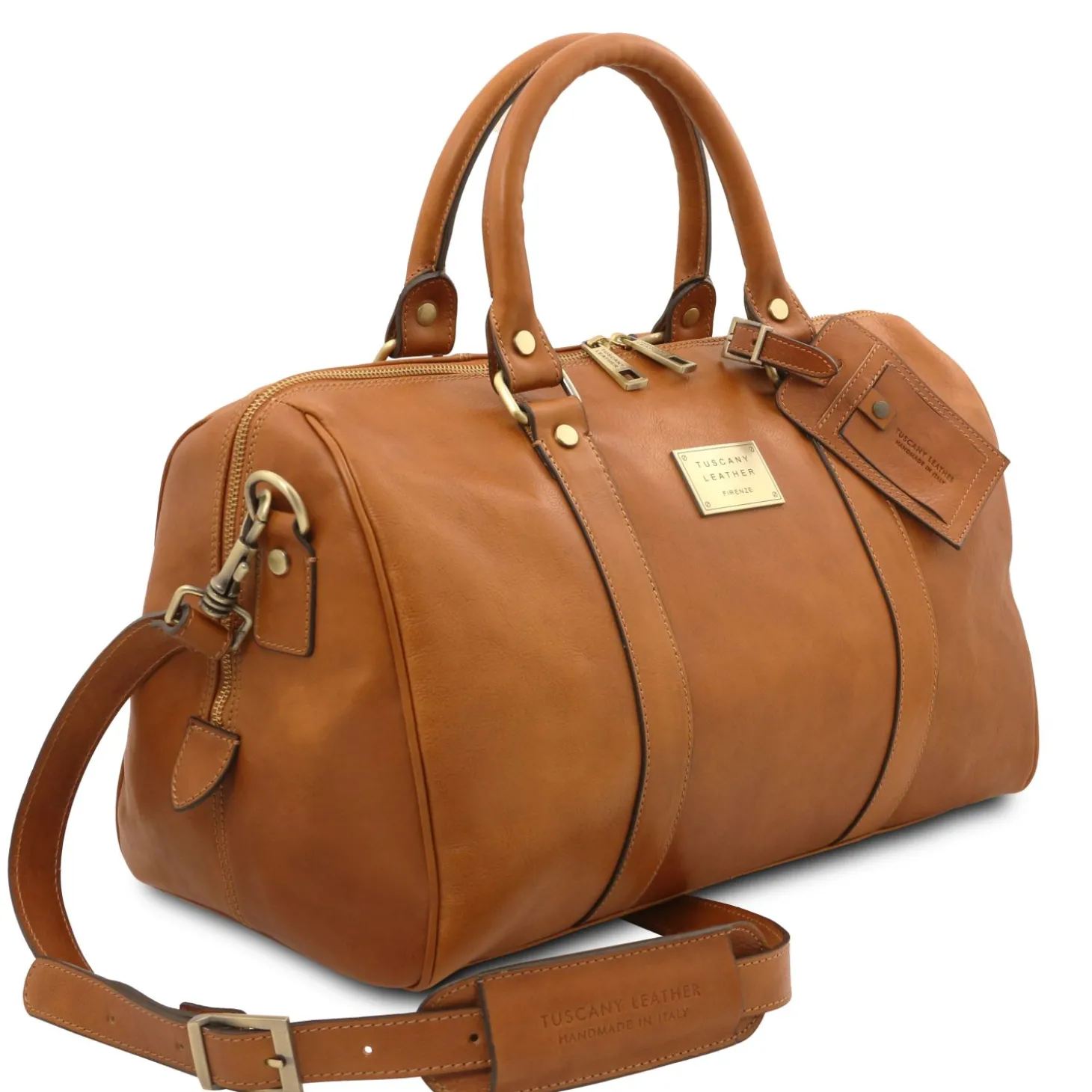 Travel Leather Duffle bag With Pocket on the Back Side - Small Size
