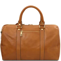 Travel Leather Duffle bag With Pocket on the Back Side - Small Size
