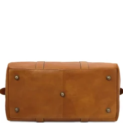 Travel Leather Duffle bag With Pocket on the Back Side - Small Size