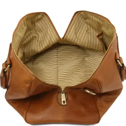 Travel Leather Duffle bag With Pocket on the Back Side - Small Size