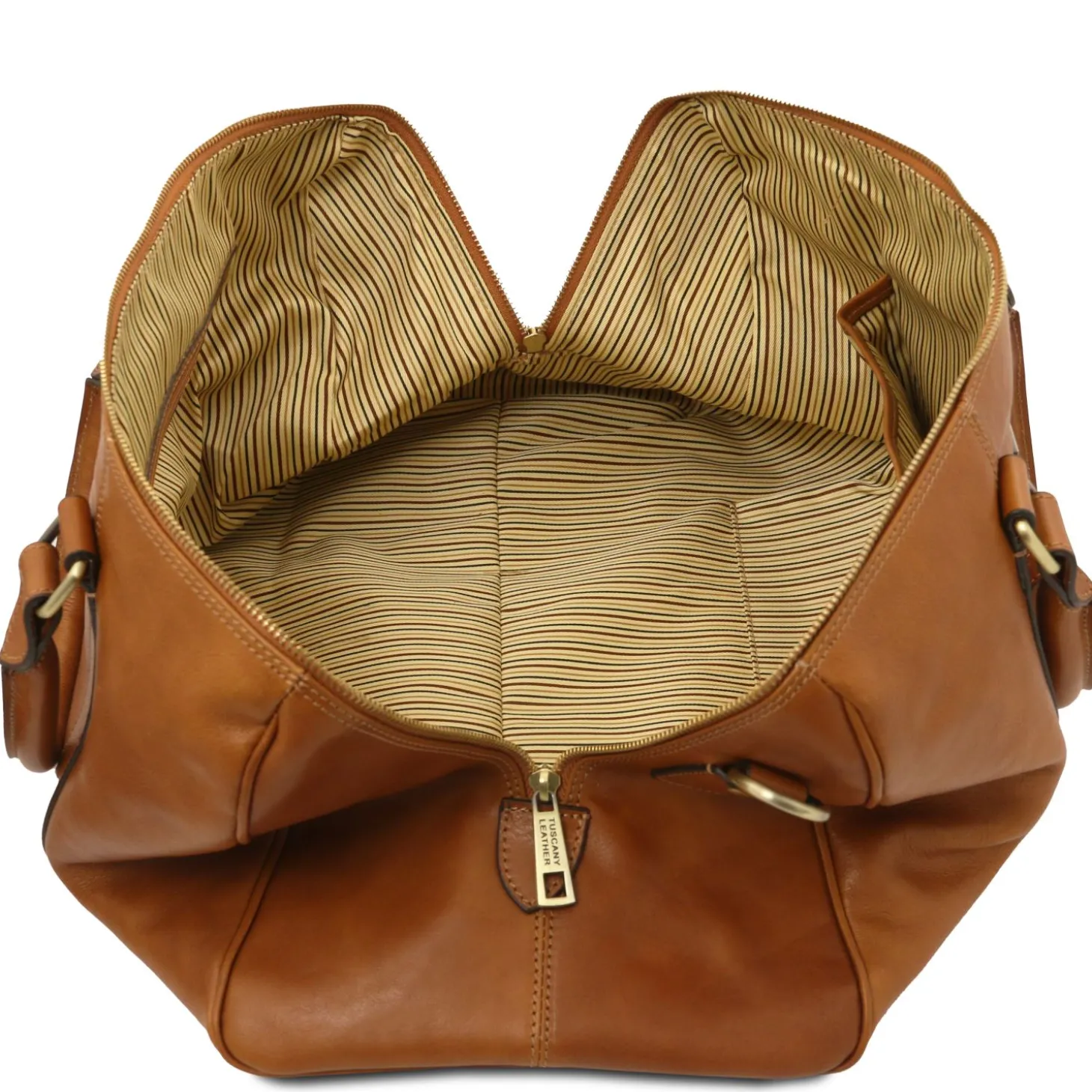 Travel Leather Duffle bag With Pocket on the Back Side - Small Size