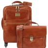 4 Wheels Leather Trolley and Leather TL SMART Laptop Briefcase